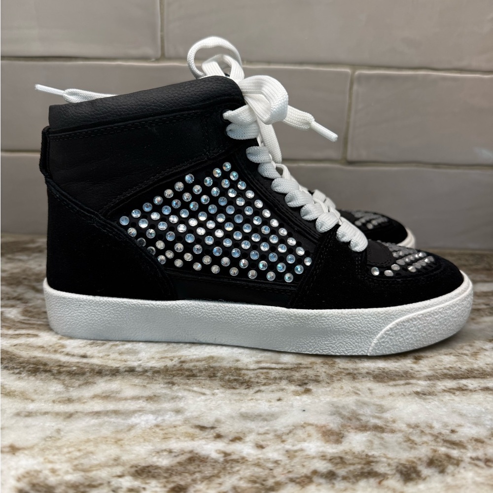Gianni Bini Evie Rhinestone Ankle Sneakers Black Womens Size 6.5 NWT